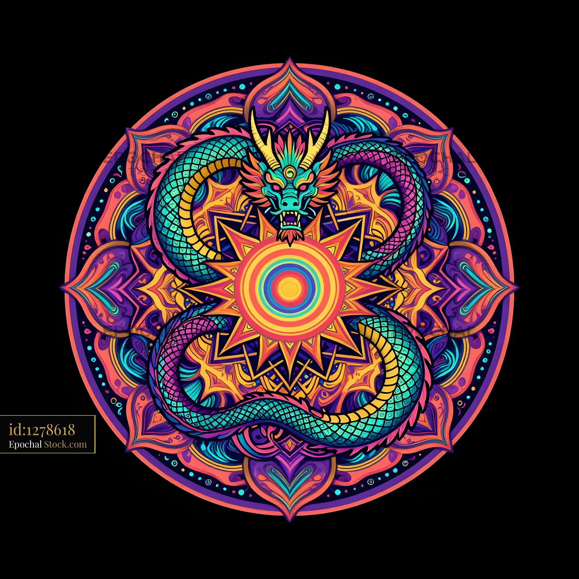Colorful dragon design with mandala patterns and shapes Premium Stock Photo - stock photo