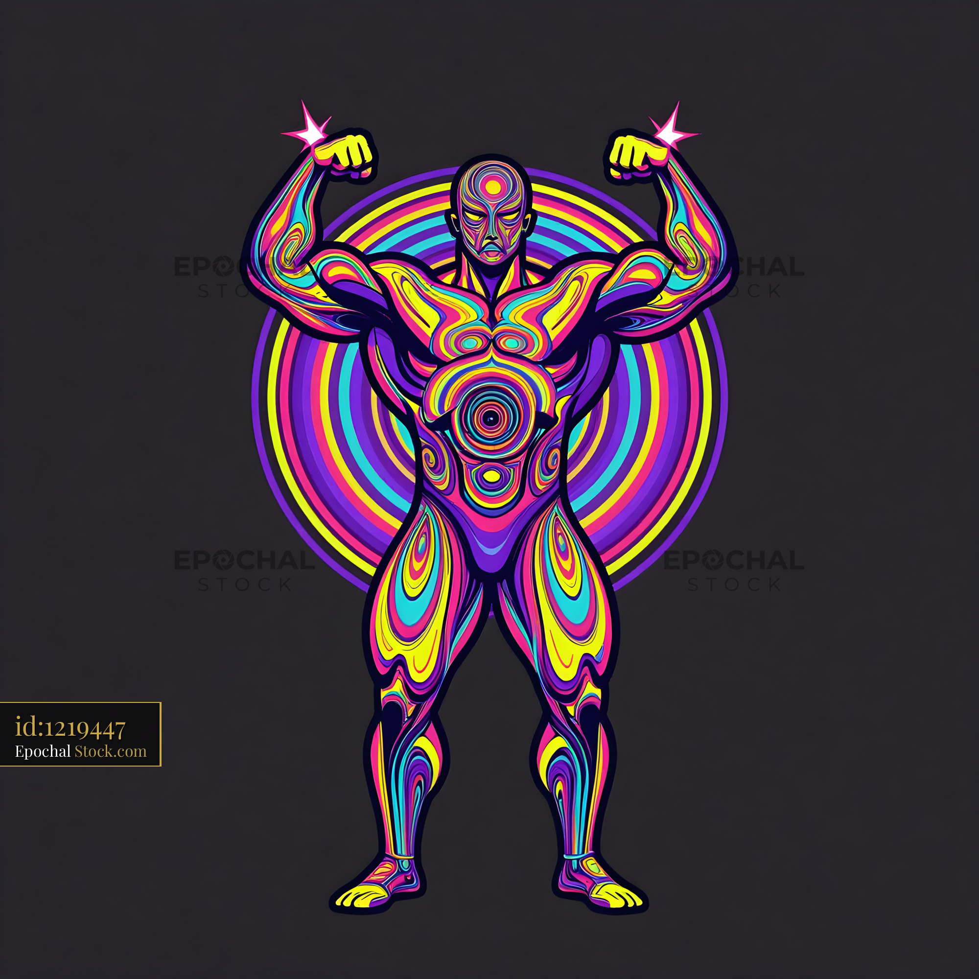 Colorful figure with strong pose and patterns in background Premium Stock Photo - stock photo