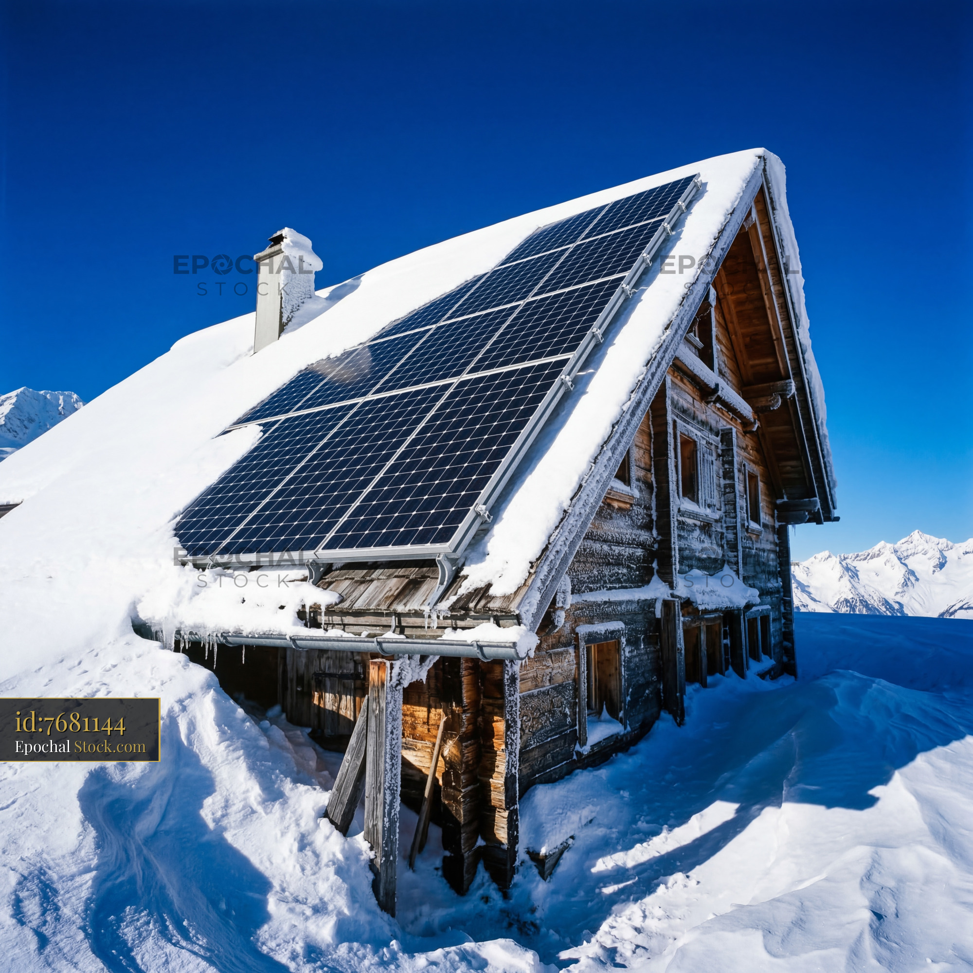 Snow-covered house with solar panels in winter landscape Premium Stock Photo - stock photo