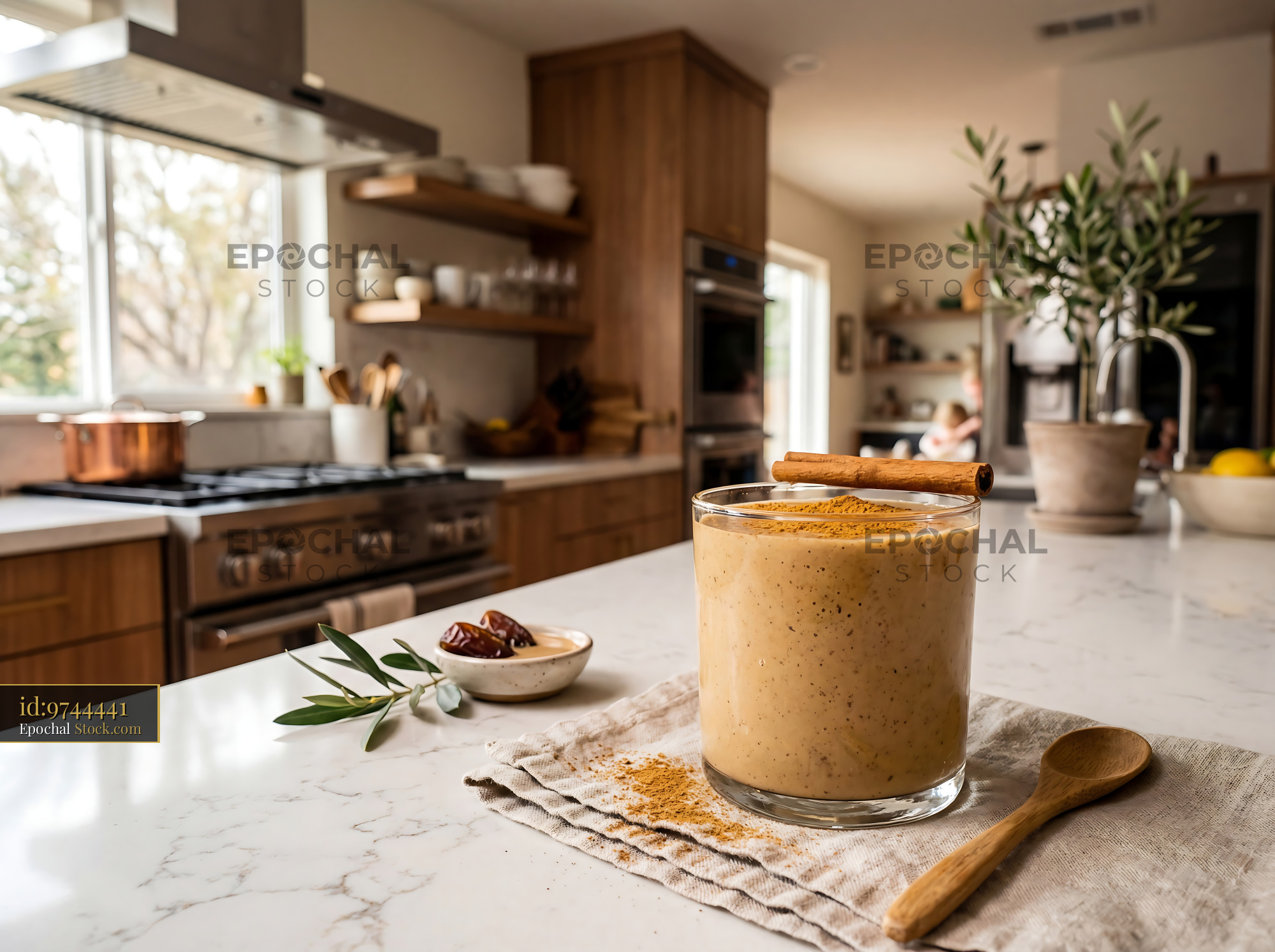 Tahini Date Shake in Modern Kitchen Setting - stock photo