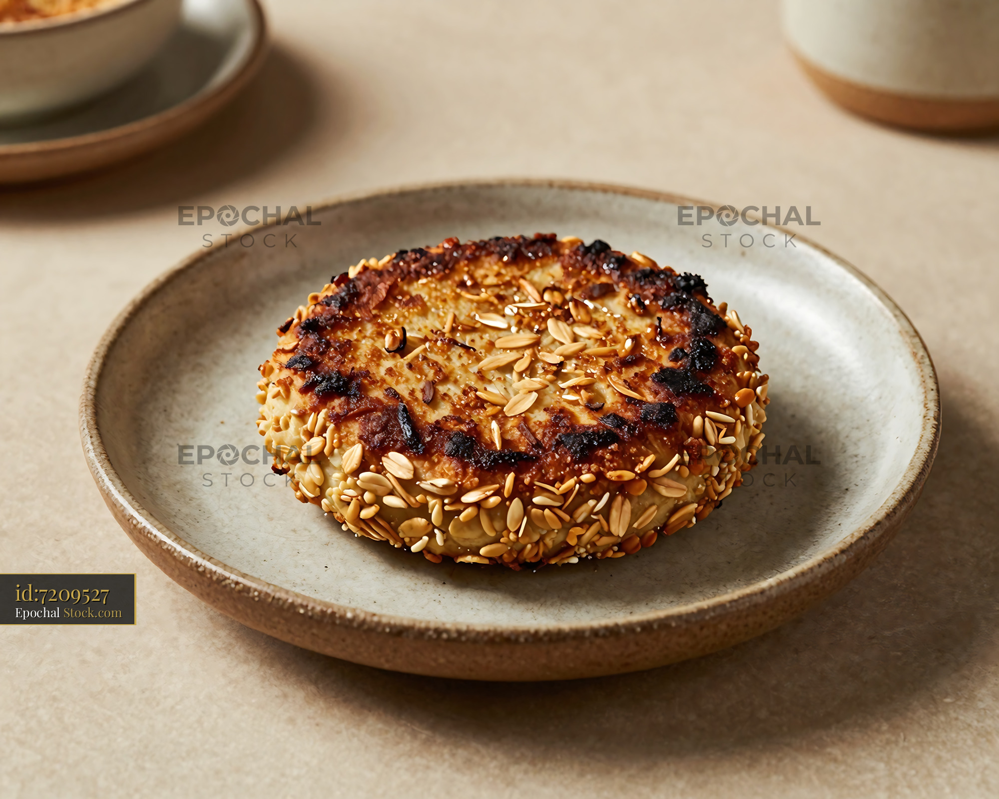 Goetta on Ceramic Plate with Sesame Seeds - stock photo