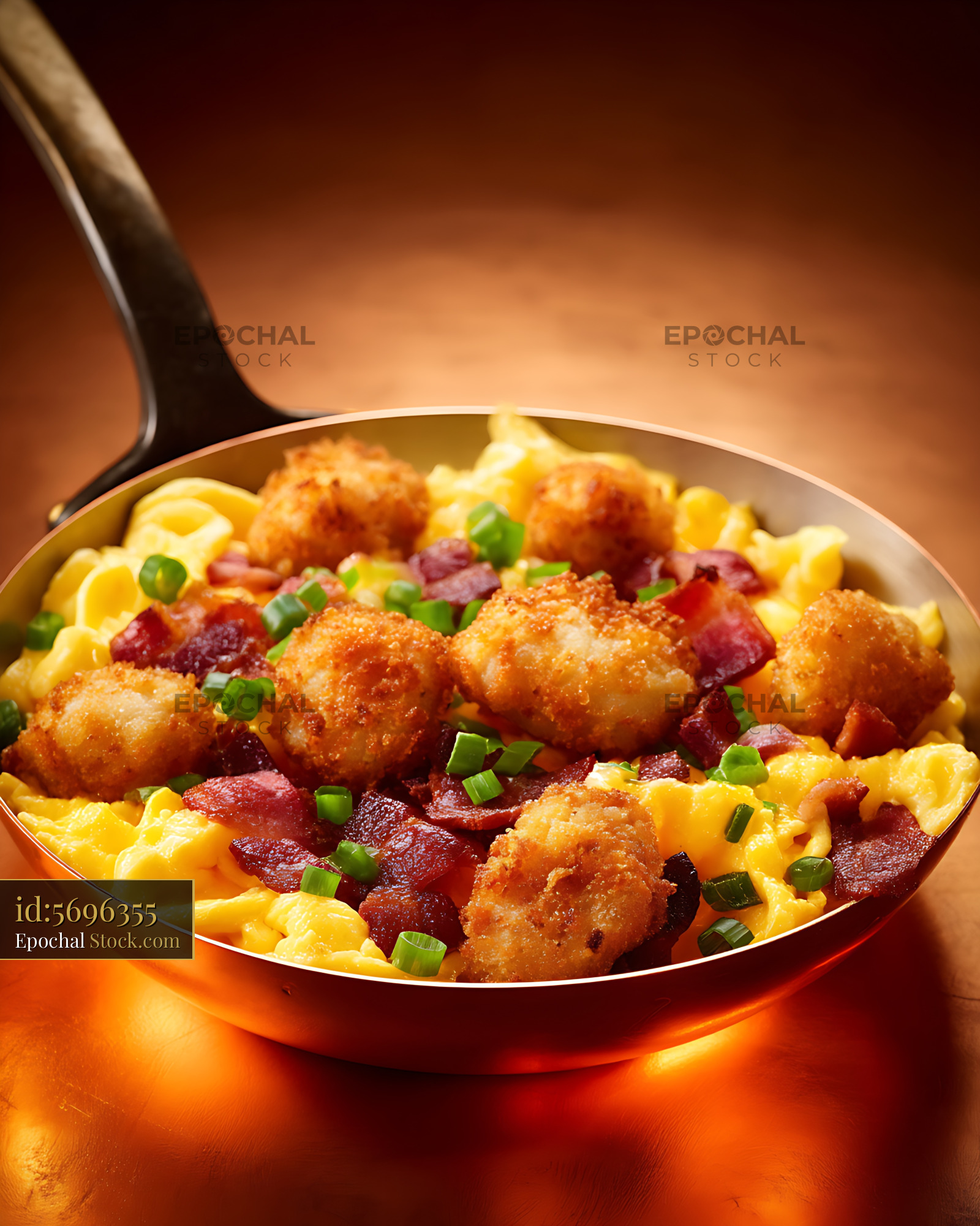 Shrimp Mac and Cheese with Bacon in Pan - stock photo