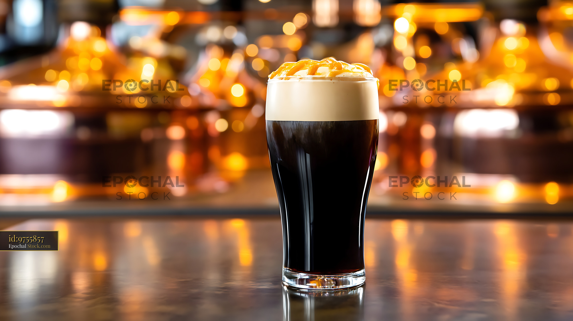 Nitro Caramel Coffee with Foam Head at Bar - stock photo