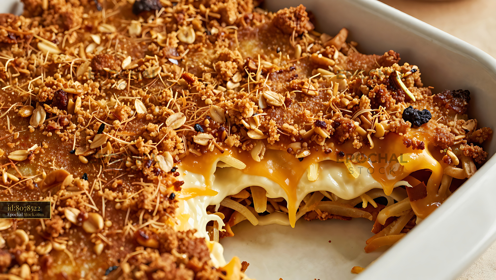 Baked Goetta Casserole With Crispy Almond Topping - stock photo