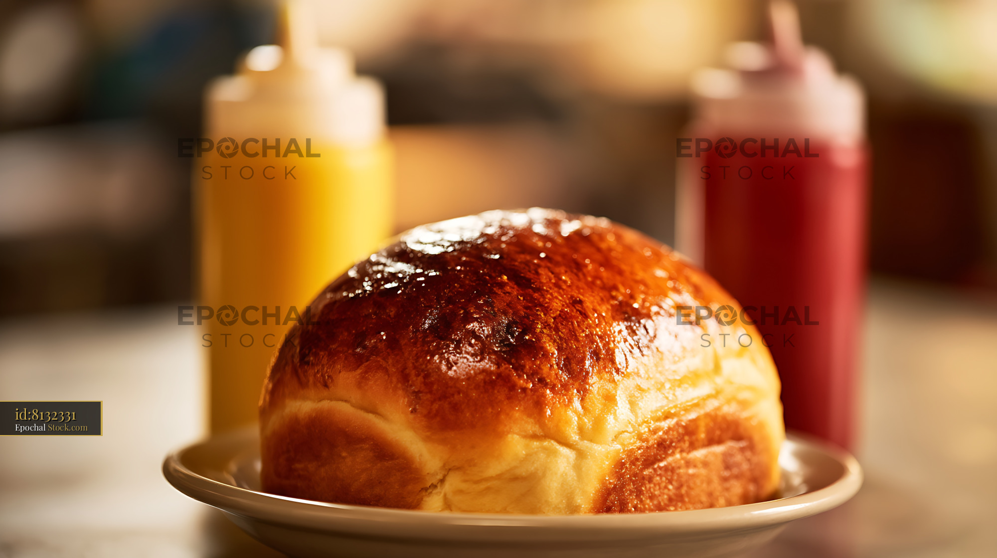 Glazed Bread Roll with Condiments Breakfast - stock photo