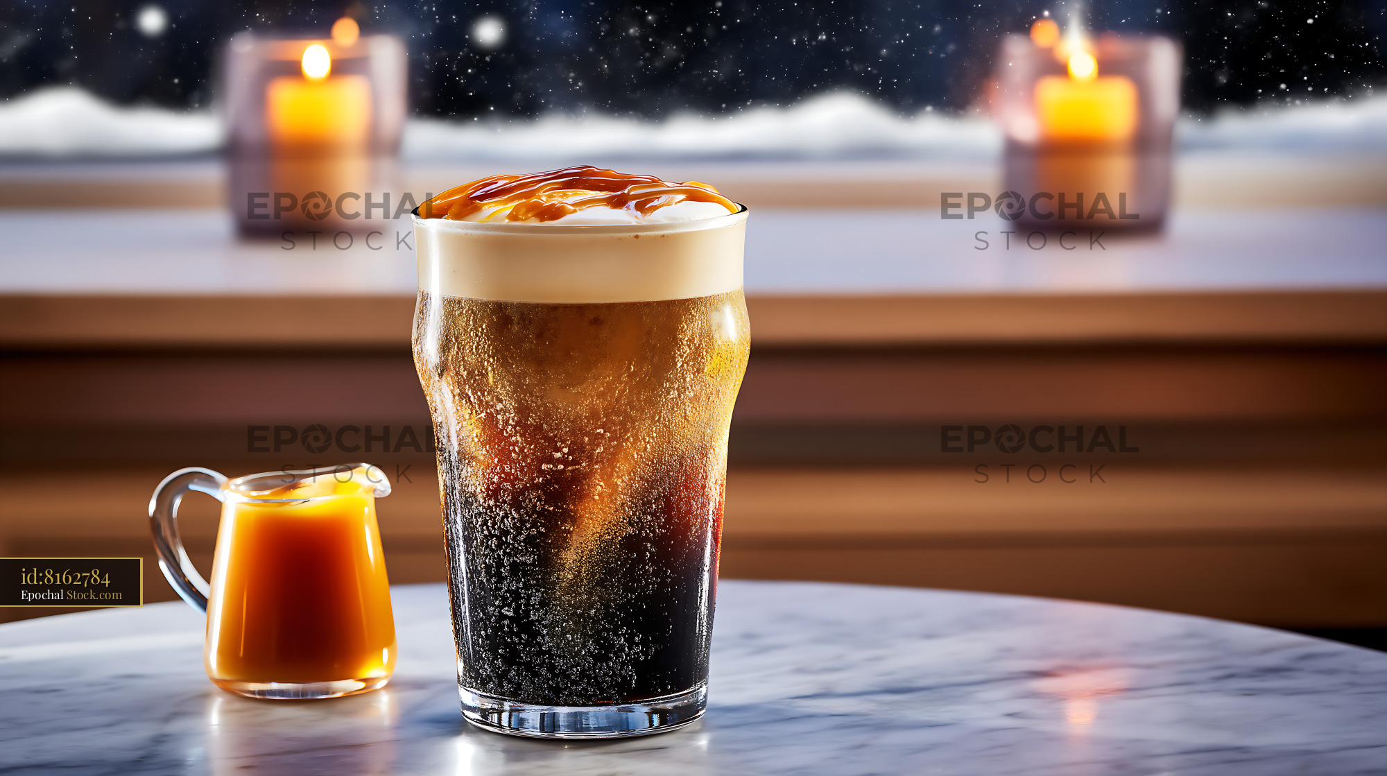 Nitro Caramel Coffee with Foam and Drizzle - stock photo