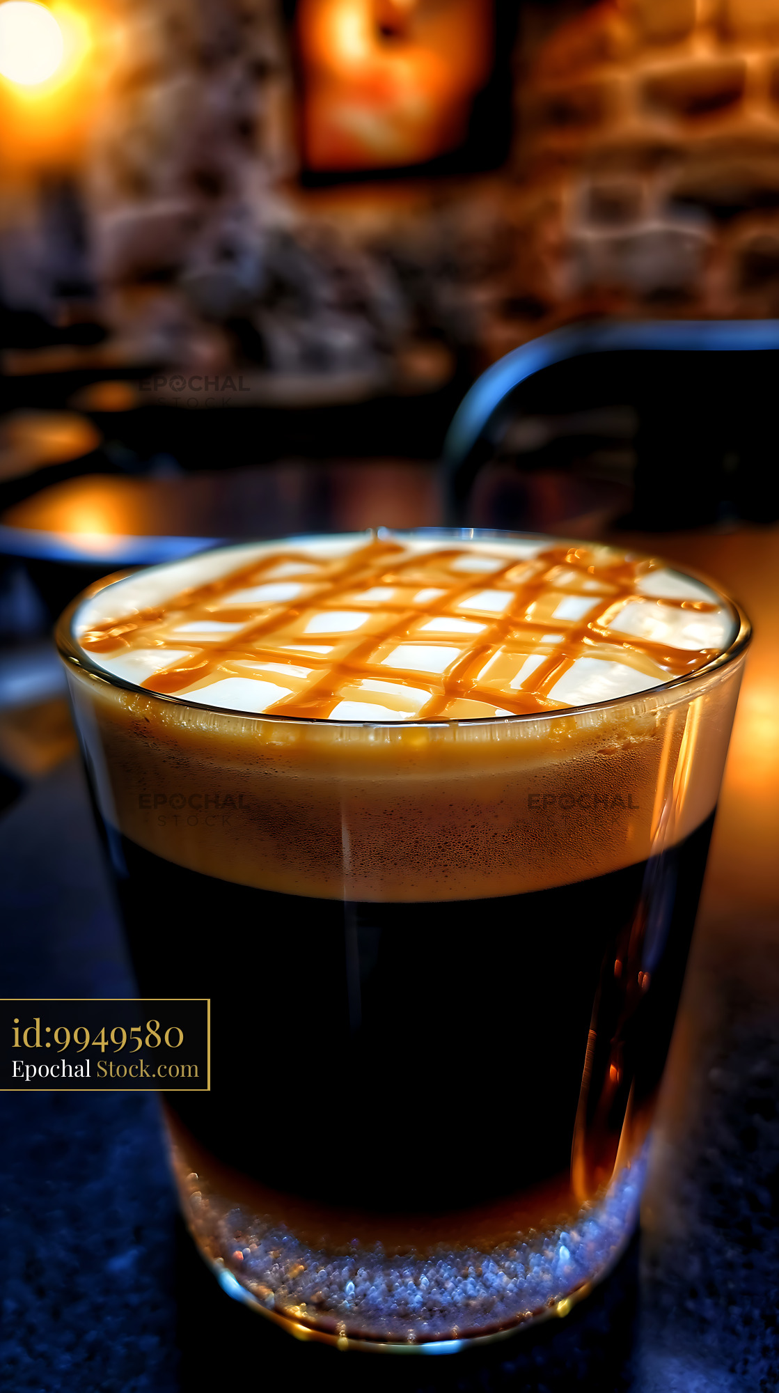 Nitro Caramel Coffee with Foam Art - stock photo