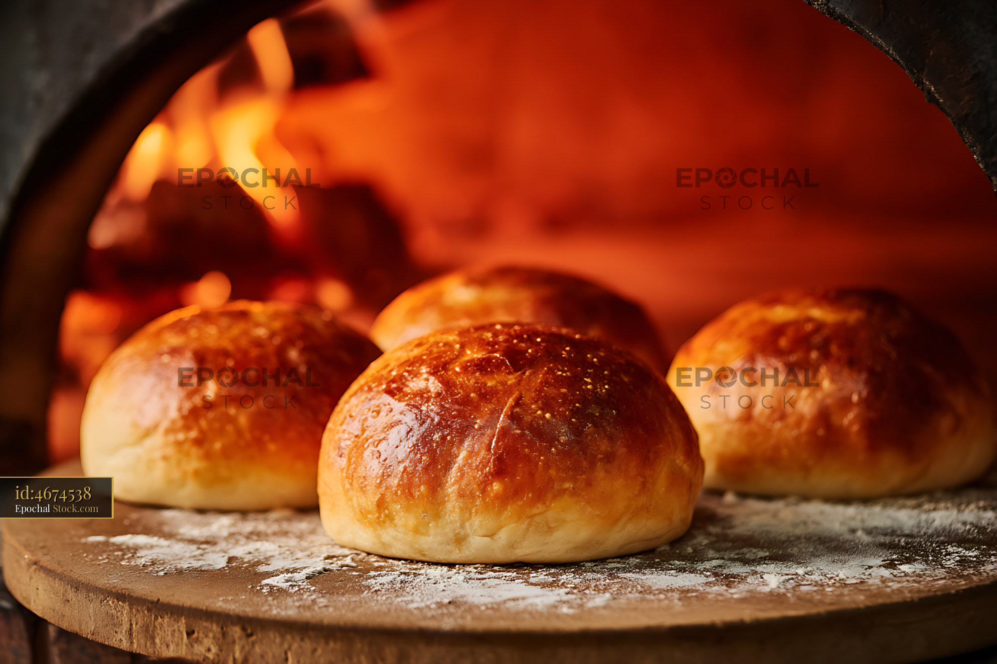 Artisan Bread Rolls Fresh from Wood-Fired Oven - stock photo