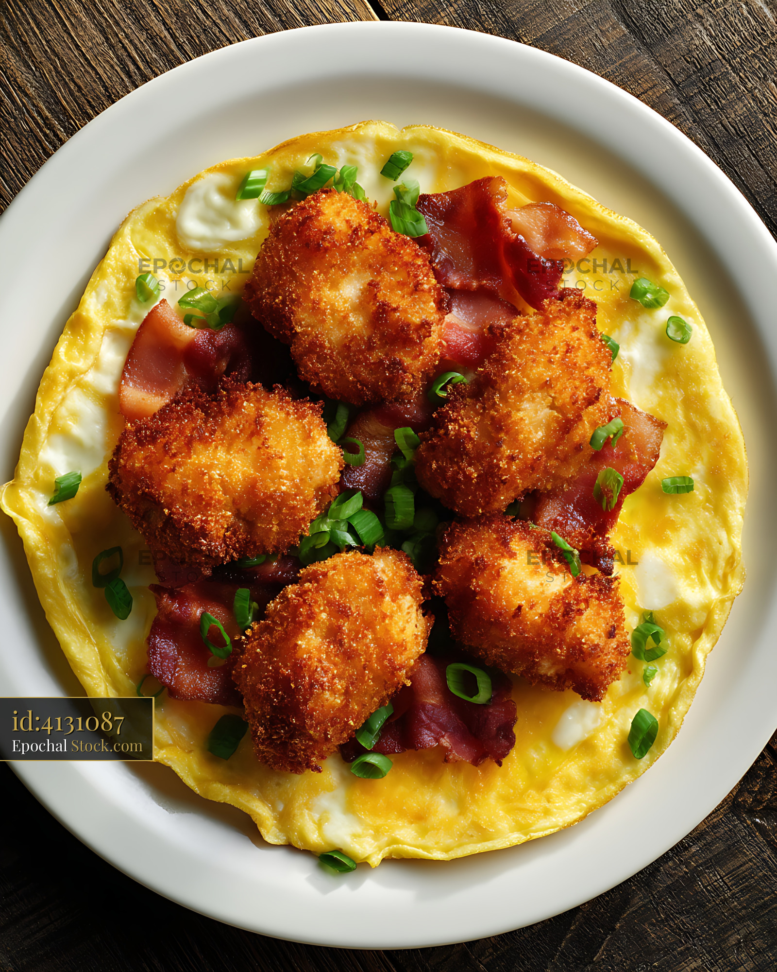 Shrimp and Bacon Omelet with Green Onions - stock photo