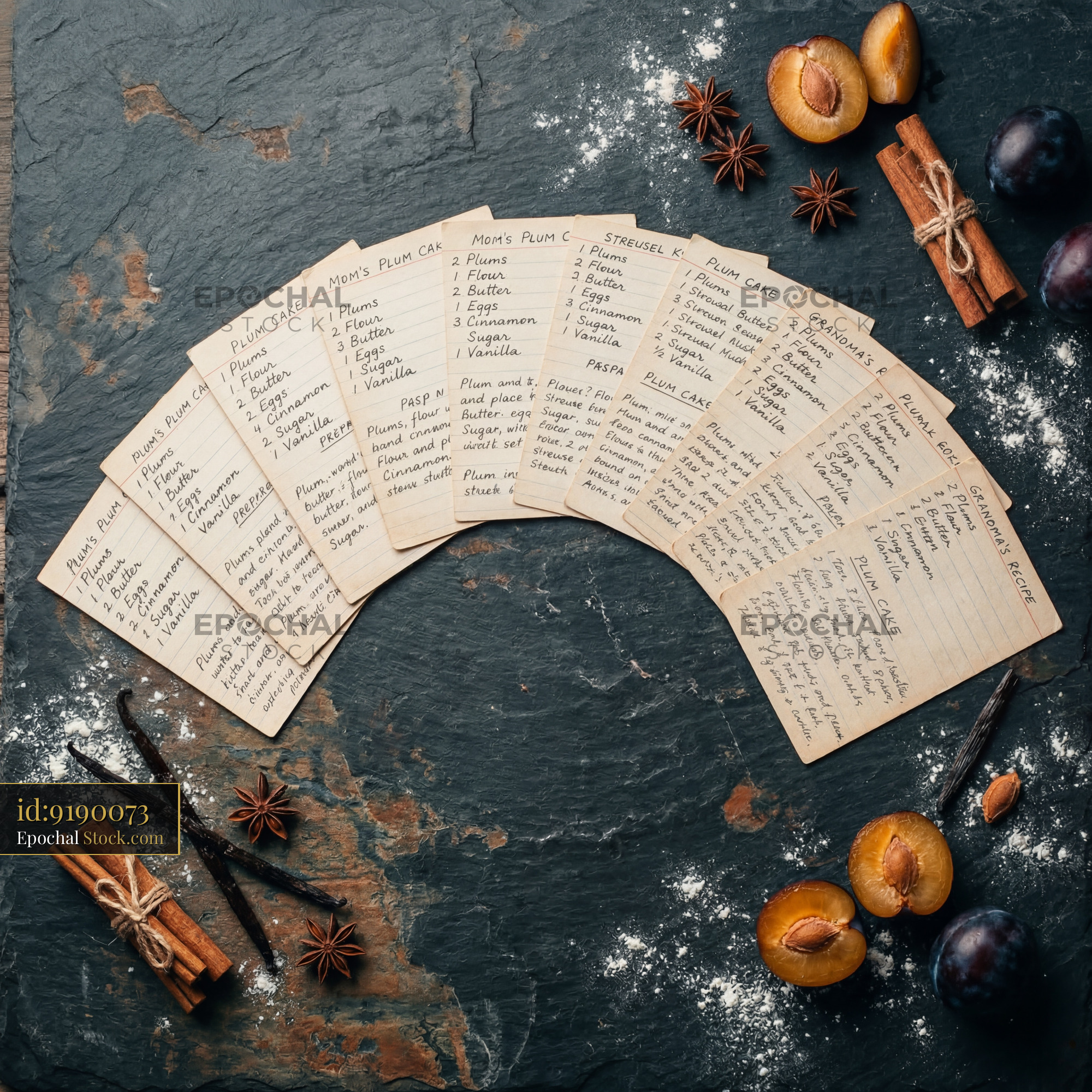 Recipe cards on a kitchen counter ready for cooking Premium Stock Image - stock photo