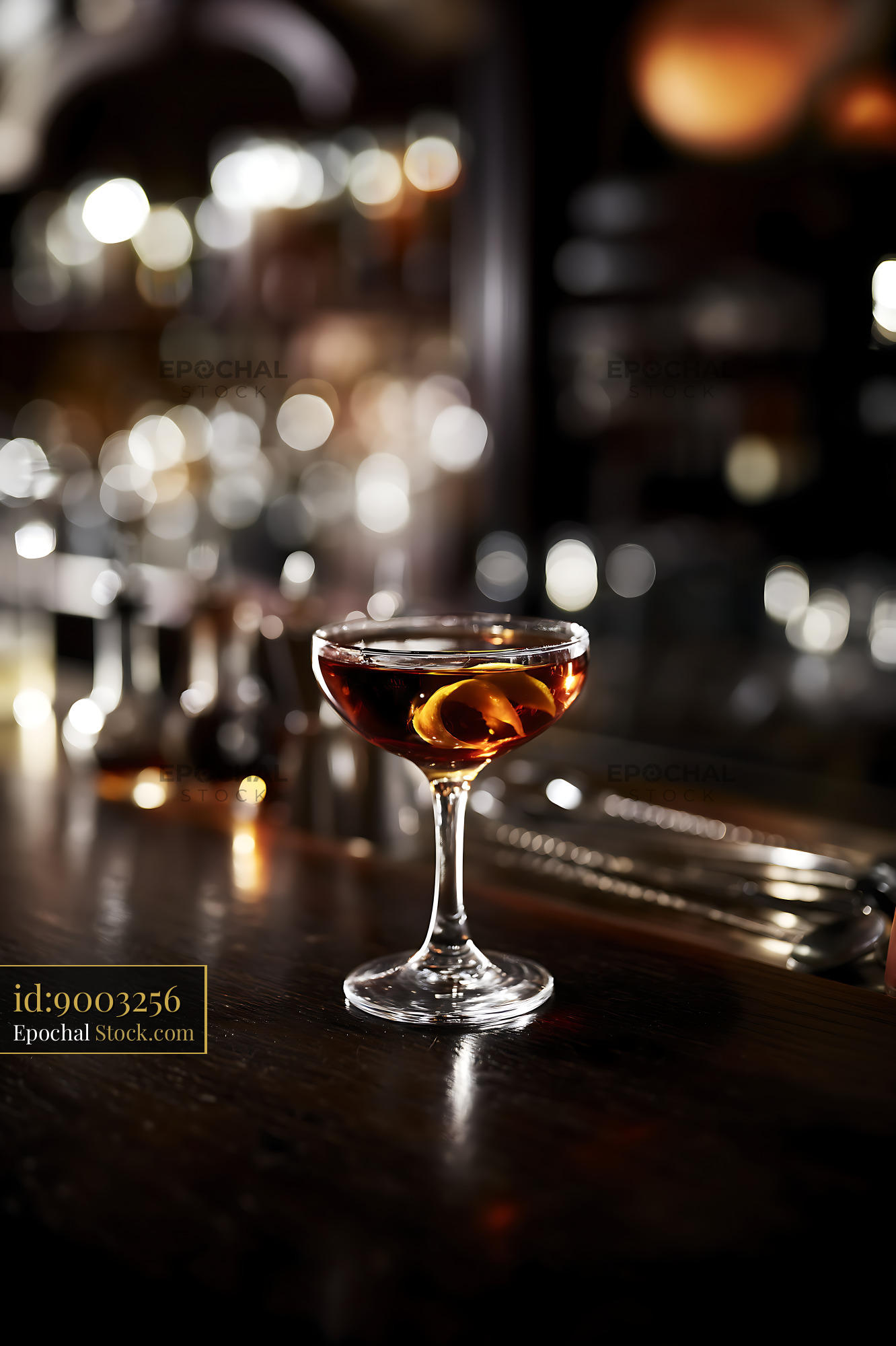 Bushwick Cocktail on Dark Bar Counter - stock photo