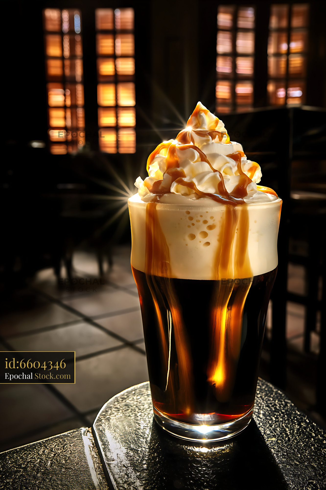 Nitro Caramel Coffee Topped with Whipped Cream - stock photo