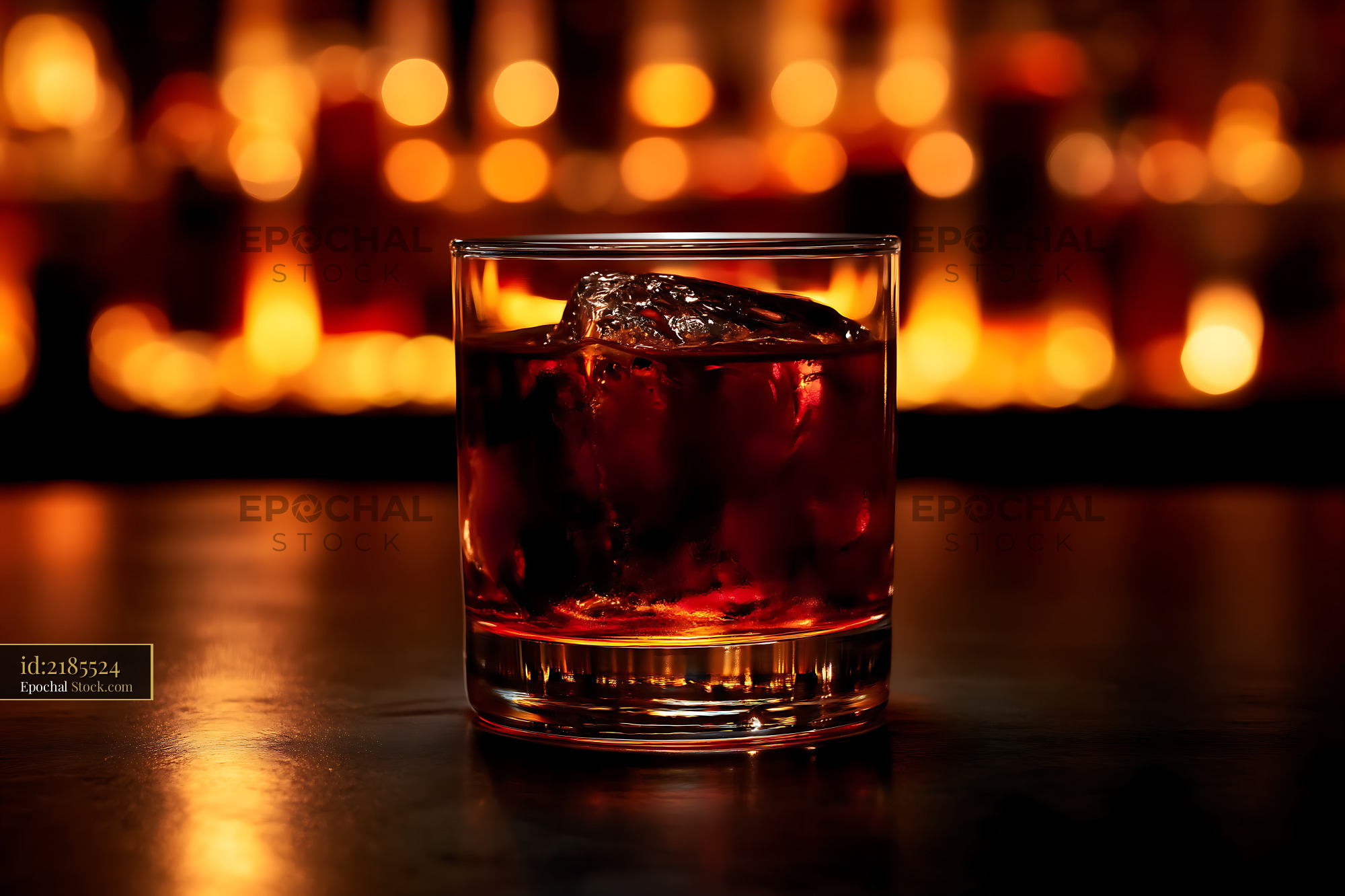 Bushwick Cocktail with Ice in Warm Bar Lighting - stock photo