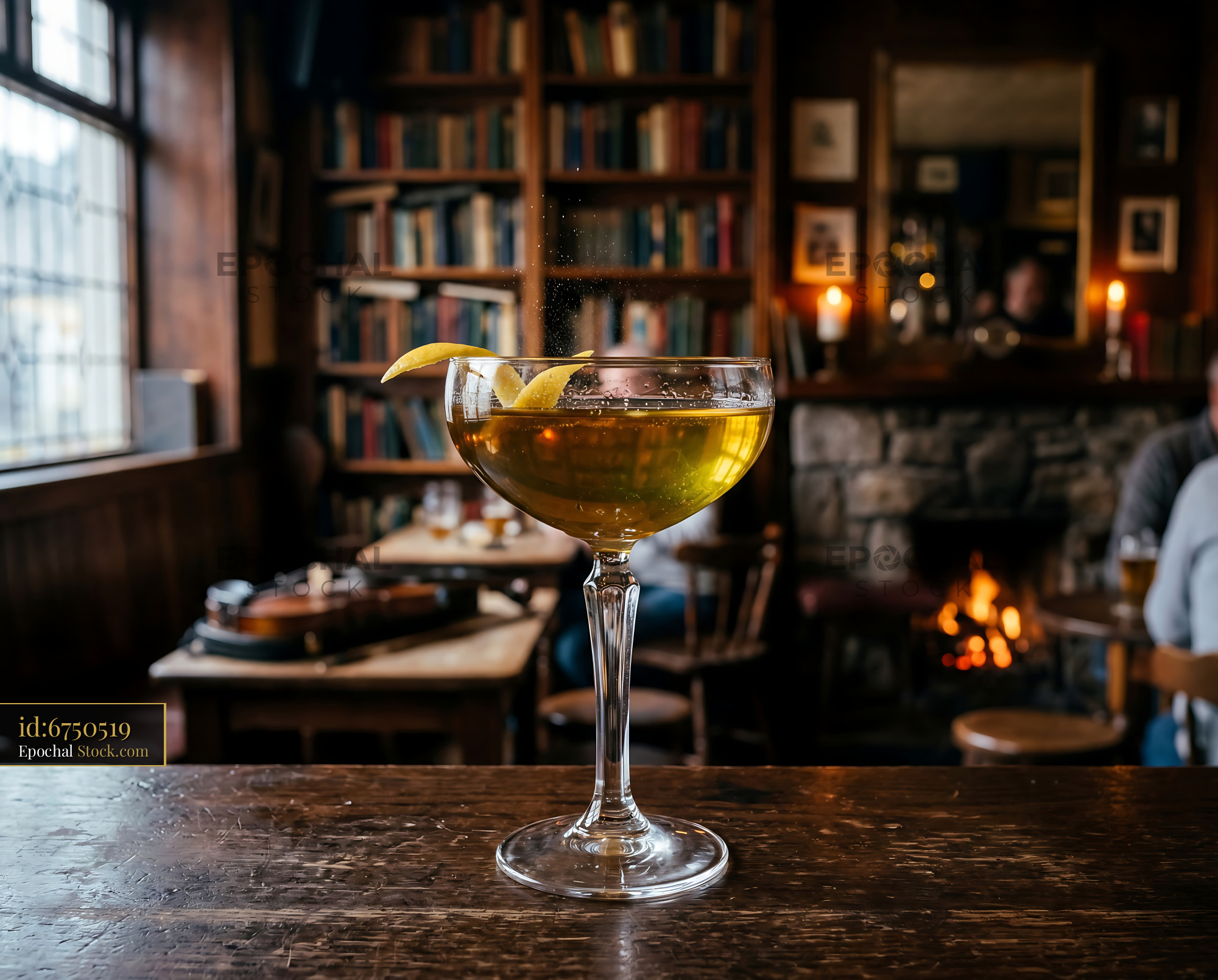 Tipperary Cocktail on Wooden Bar in Library Lounge - stock photo