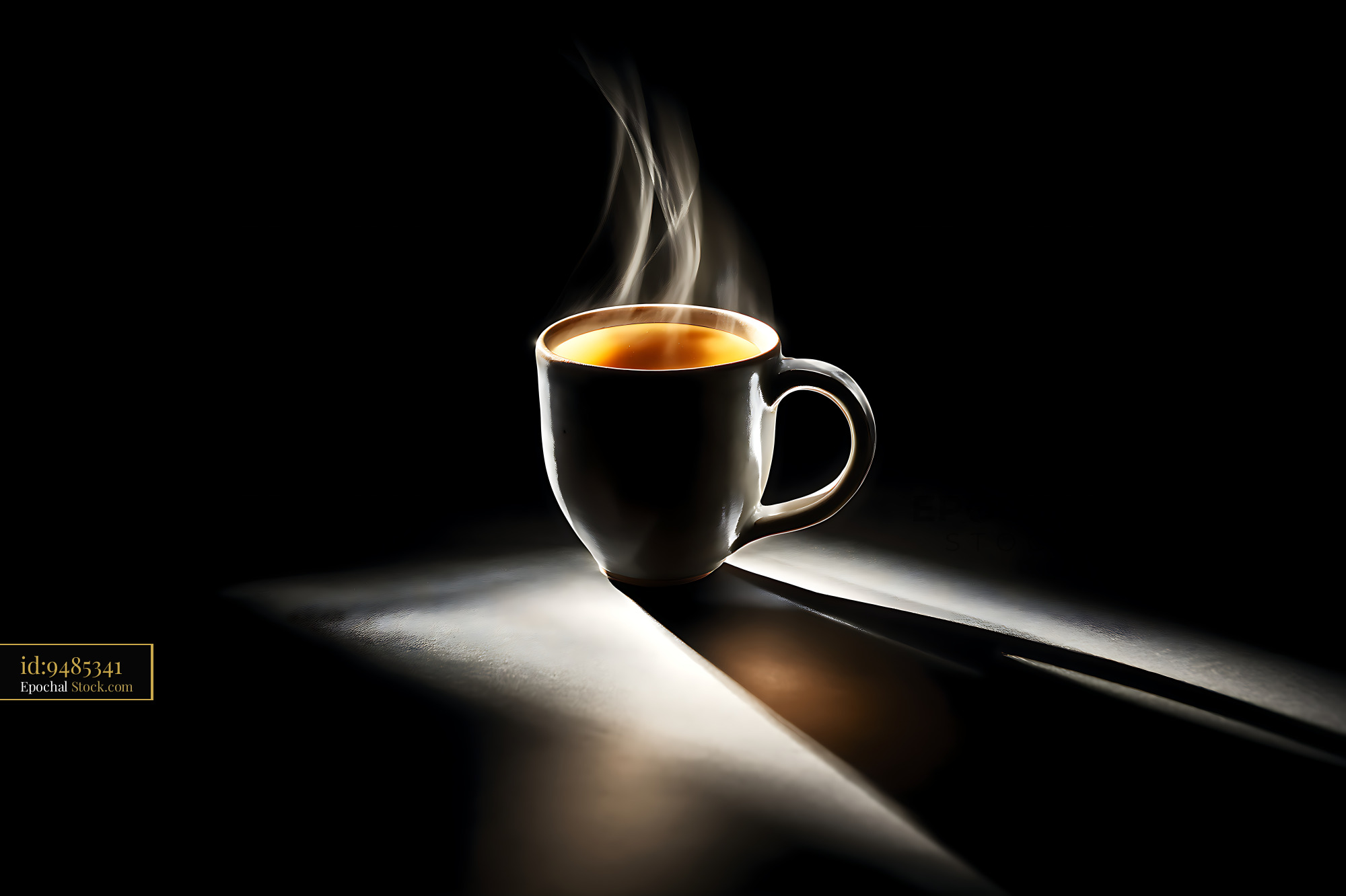 Steaming Coffee Mug with Dramatic Lighting - stock photo