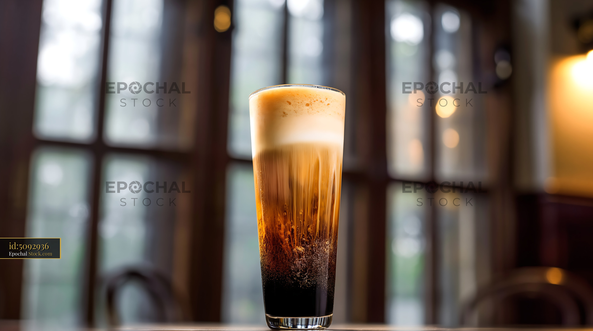 Iced Cola with Creamy Foam in Modern Cafe - stock photo