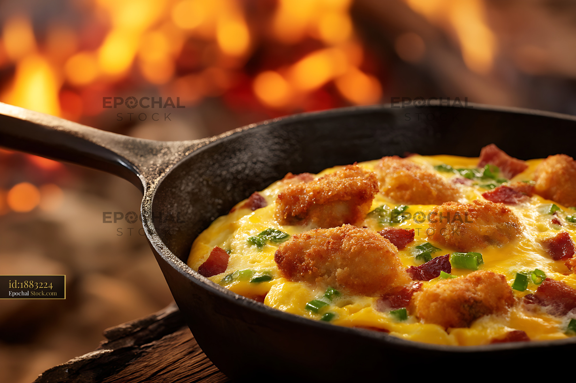 Campfire Skillet Omelet with Crispy Hash Browns - stock photo