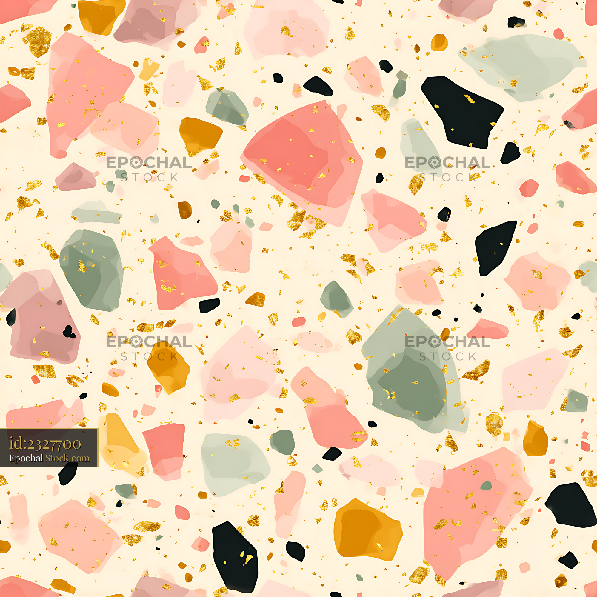 Peach and Sage Terrazzo Gold Foil Seamless Pattern - stock photo