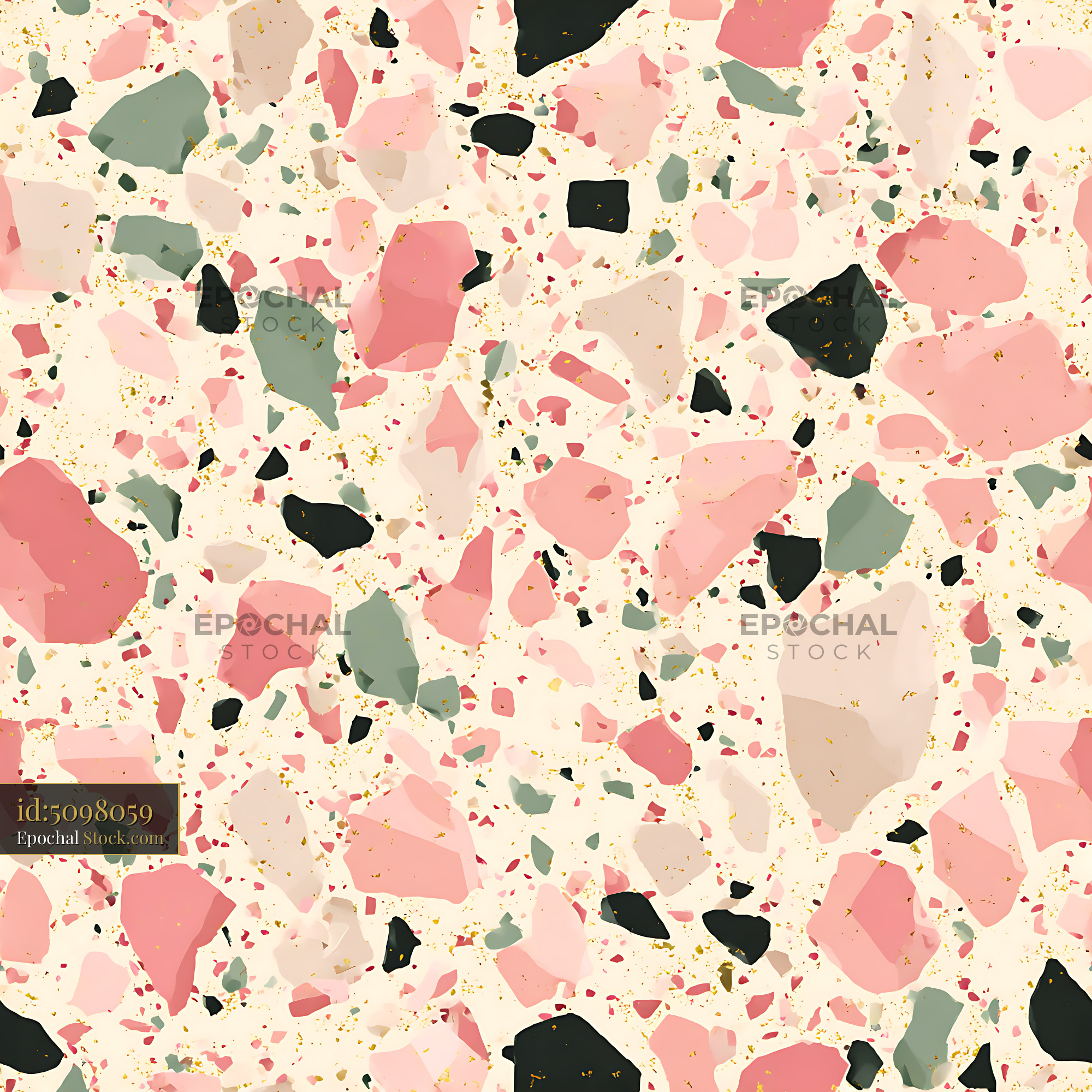 Blush Pink and Charcoal Terrazzo Seamless Pattern - stock photo