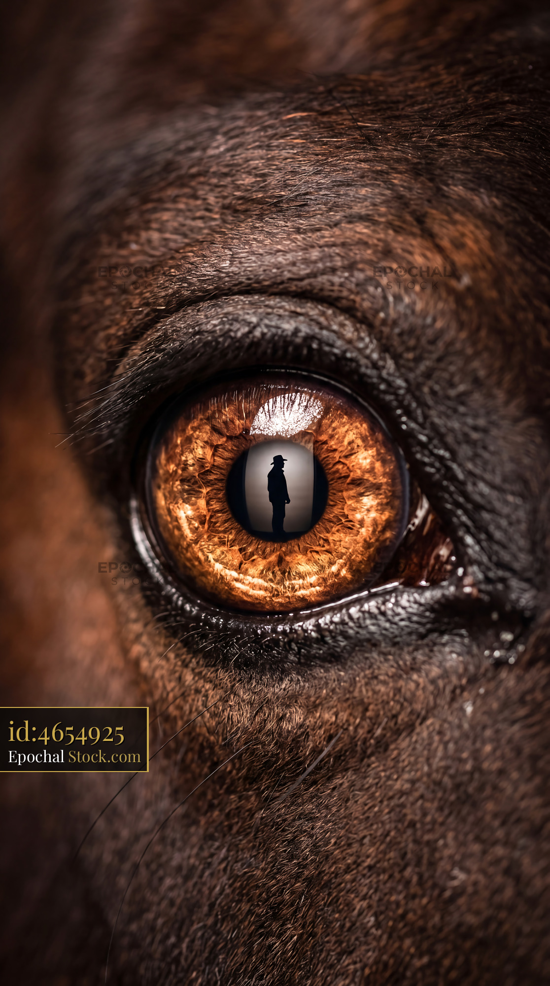 Copper Horse Eye Macro Silhouette Reflection - stock photo