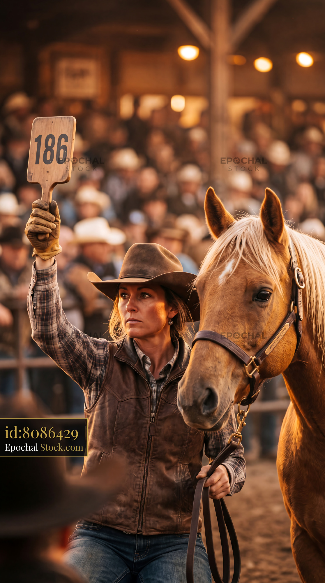 Golden Chestnut Horse & Cowgirl Auction - stock photo