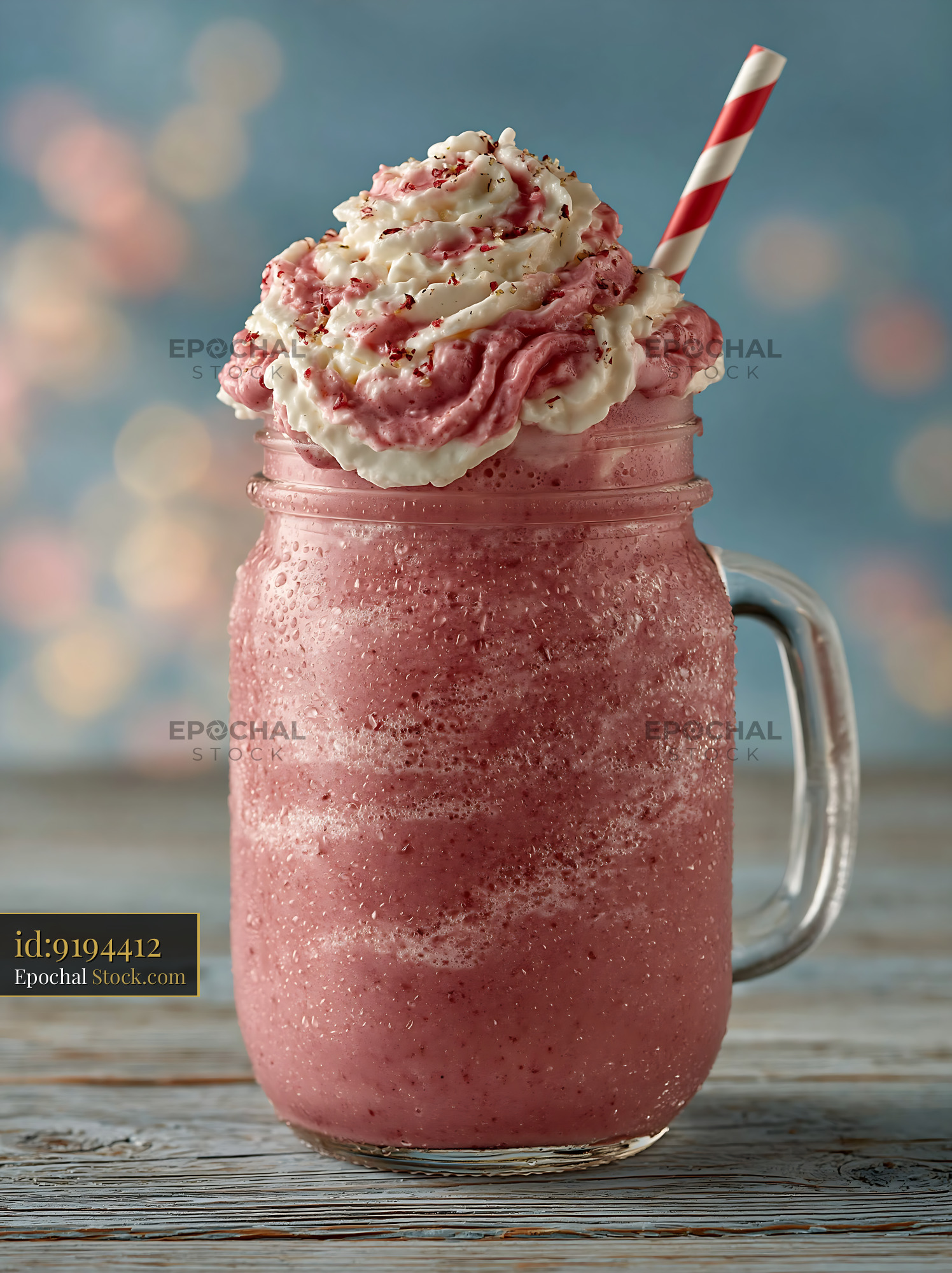 Plum wine cream milkshake in a chilled mason jar with whipped cream - stock photo